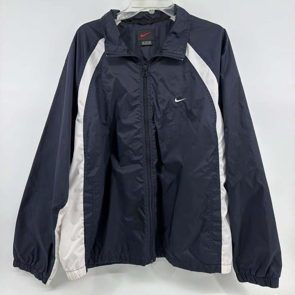 VTG Nike Windbreaker XL Swoosh Blue White Stripe Zip Up Track Jacket 90s Y2K